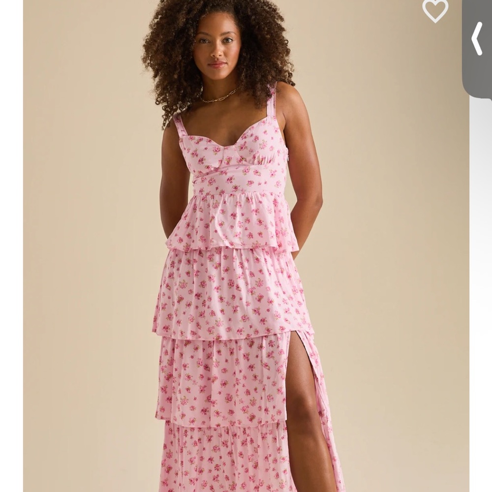 Altar'd State Pink Ruffled Maxi Dress with Cowl Neck